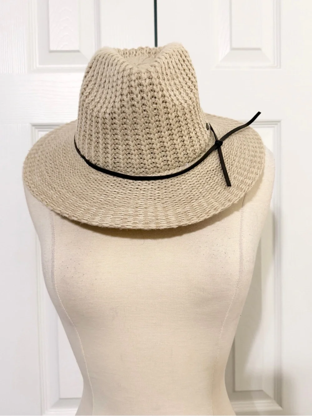 C.C Beige Straw Fedora with Black Tie Band